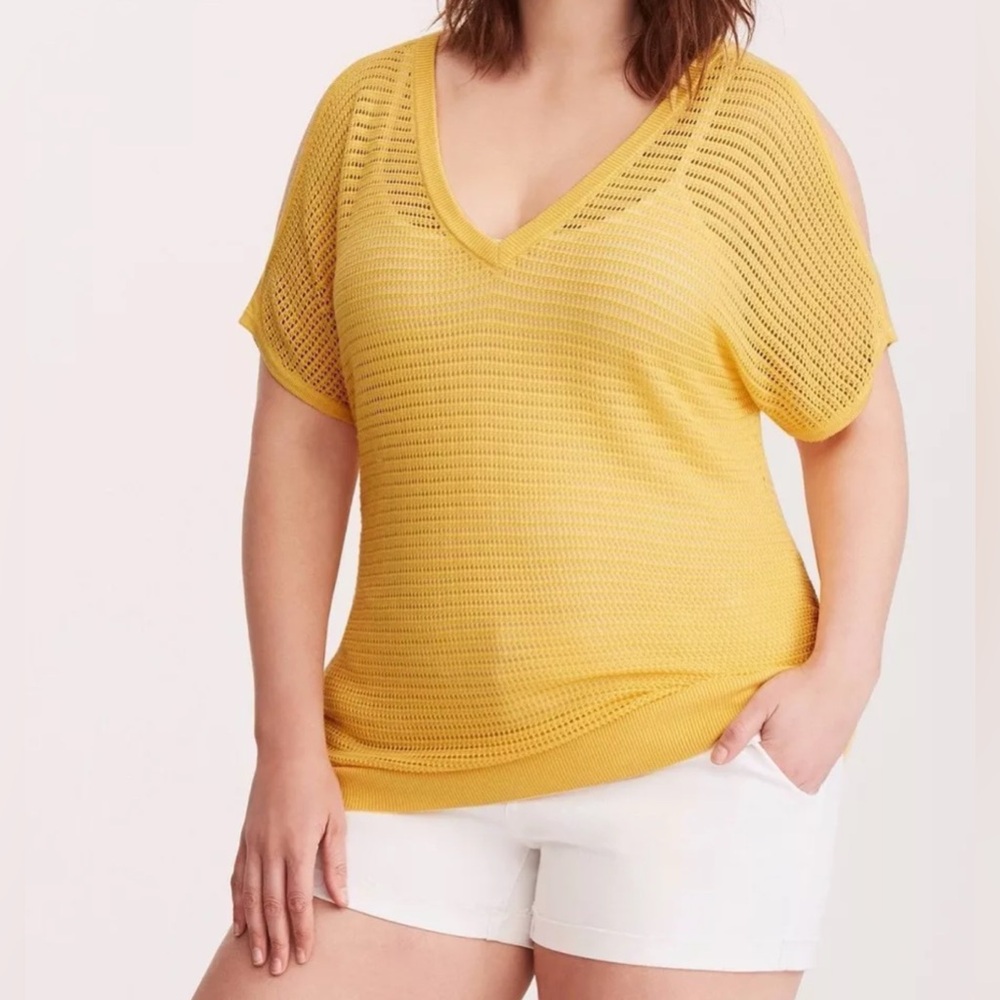 TORRID open stitch cold shoulder Dolman sweater